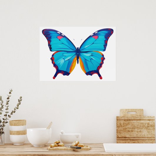 Blauwe morpho vlinderschilderij poster (Keuken)