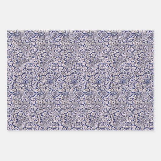 Blauwe Morris-patroonvogels en konijnen Inpakpapier Vel (Voorkant 3)