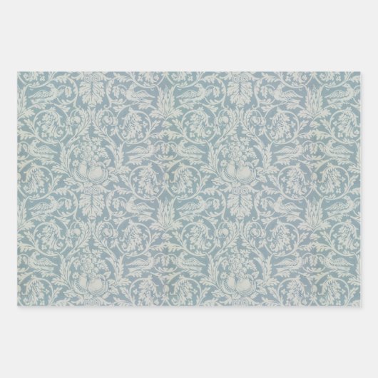 Blauwe  Morris-patroonvogels en konijnen Inpakpapier Vel (Voorkant 2)