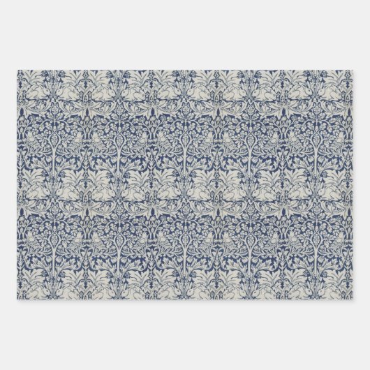 Blauwe Morris-patroonvogels en konijnen Inpakpapier Vel (Voorkant)