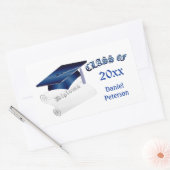 Blauwe mortel & diploma, klasse van elk jaar rechthoekige sticker (Envelop)