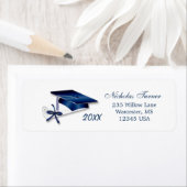 Blauwe mortier en diploma afstuderen etiket (Insitu)