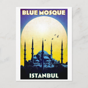 Blauwe moskee, kerk, Istanbul, Turkije, vintage Briefkaart
