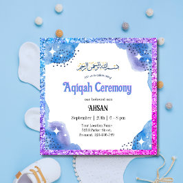 Blauwe Moslim Baby Aqeeqah- Aqiqah- Uitnodiging