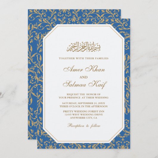 blauwe moslimbruiloft Uitnodigingen (Voorkant / Achterkant)