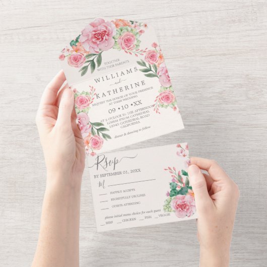 Blauwe mosterd bleekroze en perforatie all in one uitnodiging (Afscheurbaar)