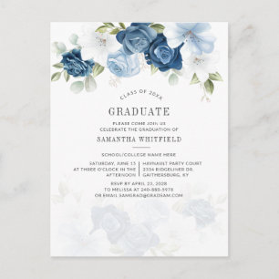 Blauwe mosterdklasse van de Floral Graduation Part Uitnodiging Briefkaart