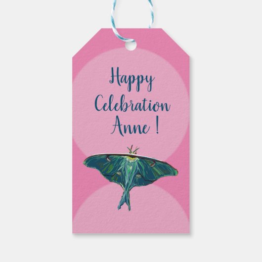 Blauwe mot vlinder cadeaulabel (Achterkant)