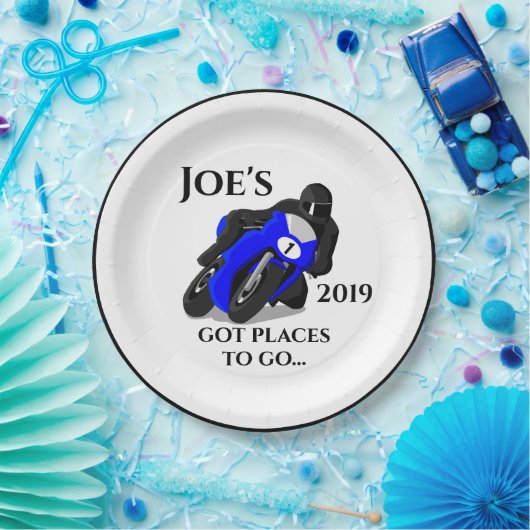 Blauwe motorfiets #1 Bord (Feest)