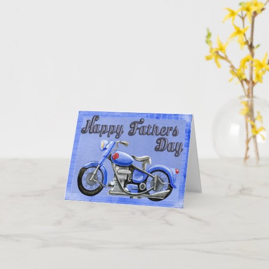 Blauwe Motorfiets - Aangepaste vaderdag Kaart (Gele Bloem)