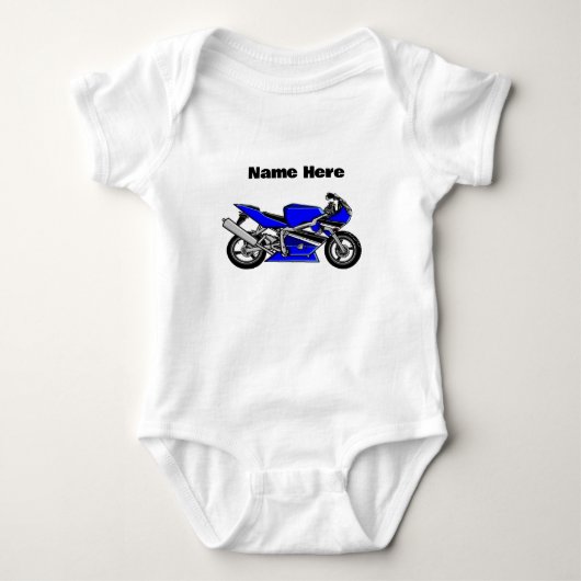 Blauwe motorfiets gepersonaliseerd wit romper (Voorkant)