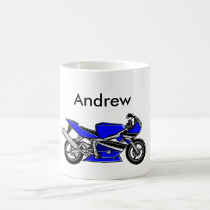 Blauwe motorfiets koffiemok