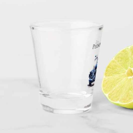 Blauwe motorfiets shot glas (Links)