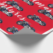 Blauwe motorfietsen met rode kerst cadeaupapier (Hoek)