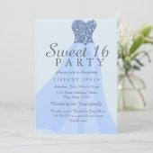 Blauwe mousserende glitter Geit 16 Invite Kaart (Staand voorkant)