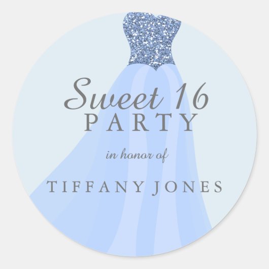 Blauwe mousserende glitter Geit Sweet 16 Party Ronde Sticker (Voorkant)