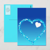 Blauwe mousserende harten briefkaart (Voorkant / Achterkant)