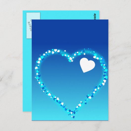 Blauwe mousserende harten briefkaart (Voorkant / Achterkant)