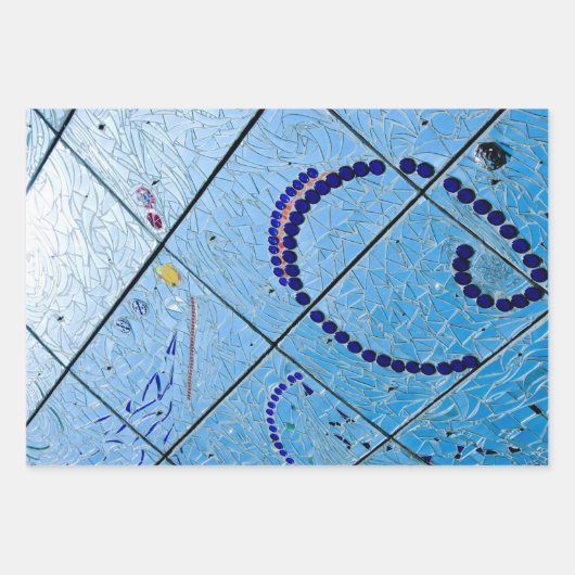 Blauwe mozaïek inpakpapier vel (Voorkant 3)