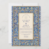 Blauwe Mozaïek Islamitische Bruiloft Kaart (Voorkant)