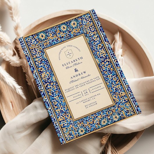 Blauwe Mozaïek Islamitische Bruiloft Kaart