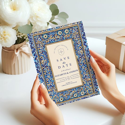 Blauwe Mozaïek Islamitische Bruiloft Save The Date