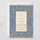Blauwe Mozaïek Islamitische Bruiloft Save The Date (Voorkant)