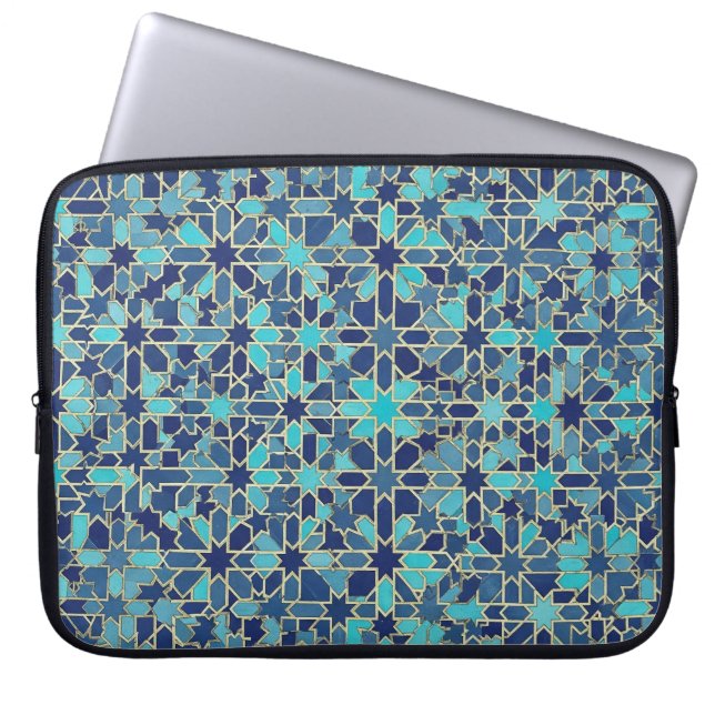 blauwe mozaïek laptop sleeve (Voorkant)