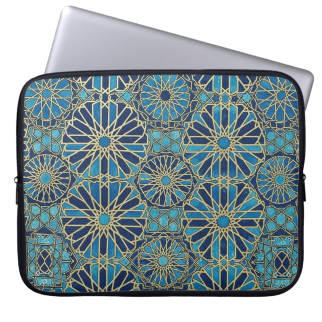 blauwe mozaïek laptop sleeve (Voorkant)