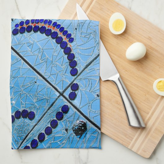 Blauwe mozaïek theedoek (Quarter Fold)
