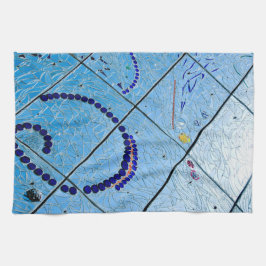 Blauwe mozaïek theedoek