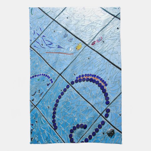Blauwe mozaïek theedoek (Verticaal)
