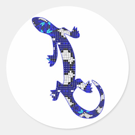 Blauwe mozaïekslang ronde sticker (Voorkant)