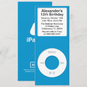 Blauwe MP3 Player iParty Birthday Party Kaart (Voorkant / Achterkant)