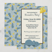 Blauwe muis en kaas op maat verjaardagsfeest kaart (Voorkant / Achterkant)