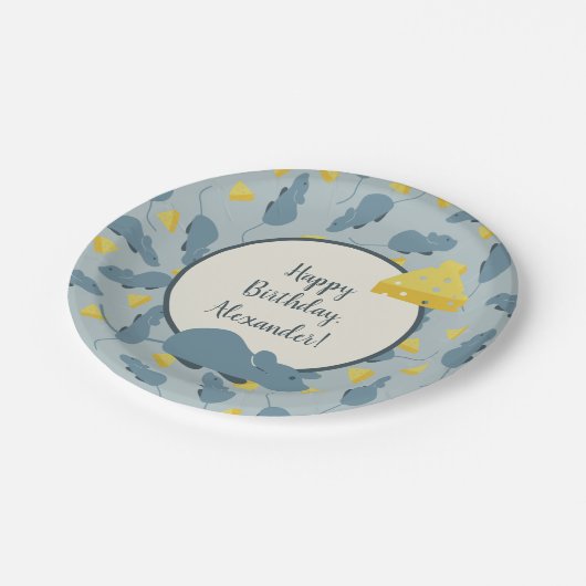 Blauwe muizen en kazen Birthday Party Papieren Bordje (Gekanteld)