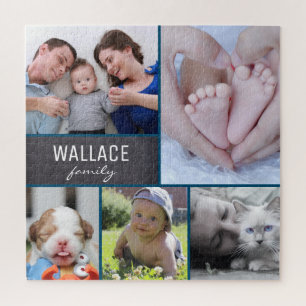 Blauwe Multi Afbeelding Collage foto's met familie Legpuzzel