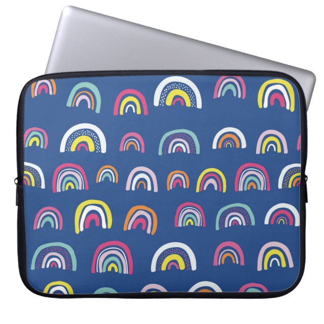 Blauwe Multi Regenboog Laptop Hoes (Voorkant)