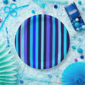 Blauwe Multi Tone Stripes Papieren Bordje (Feest)