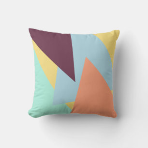 Blauwe munt perzik geel en donker paarse geometris kussen