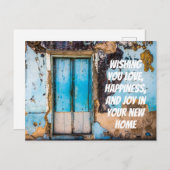 Blauwe muur & deur nieuwe thuis felicitaties kaart (Voorkant / Achterkant)