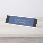 Blauwe Muur Elegante Professionele Classy Zaken Bureau Naambordje (Voorkant)