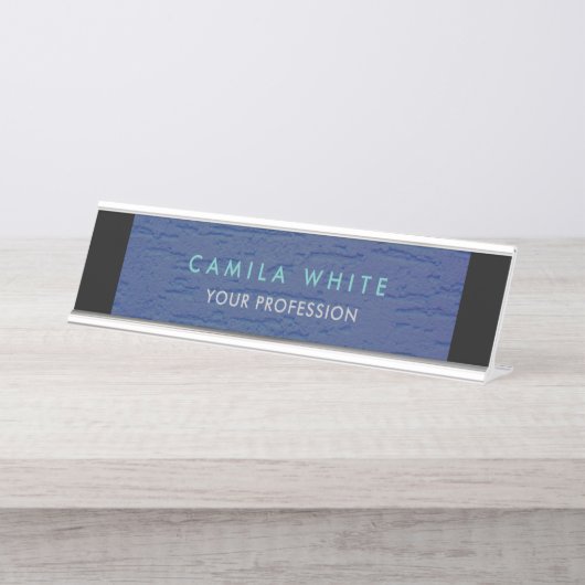 Blauwe Muur Elegante Professionele Classy Zaken Bureau Naambordje (Voorkant)
