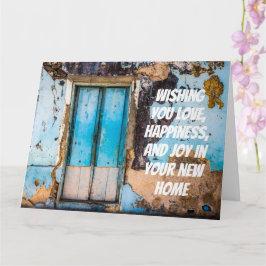 Blauwe muur en deur nieuwe thuisfelicitaties kaart