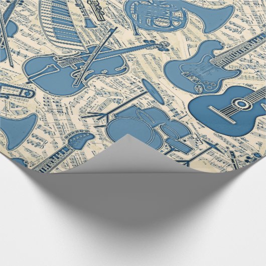 Blauwe muziek en instrumenten/ivoor-ID481 Cadeaupapier (Hoek)