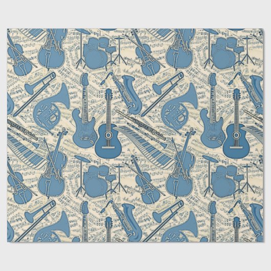 Blauwe muziek en instrumenten/ivoor-ID481 Cadeaupapier (Vlak)