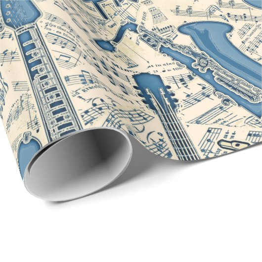 Blauwe muziek en instrumenten/ivoor-ID481 Cadeaupapier (Rol Hoek)