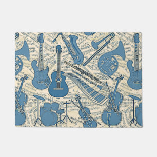 Blauwe muziek en instrumenten/ivoor-ID481 Deurmat