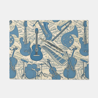Blauwe muziek en instrumenten/ivoor-ID481 Deurmat