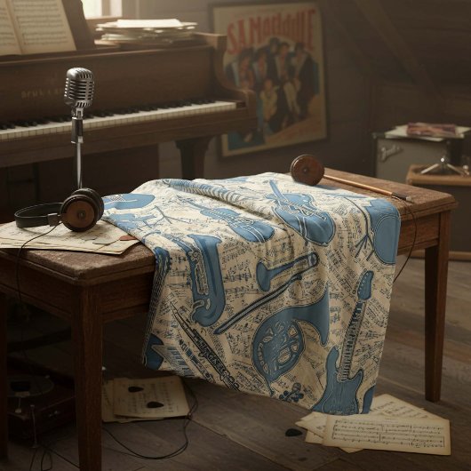 Blauwe muziek en instrumenten/ivoor-ID481 Fleece Deken